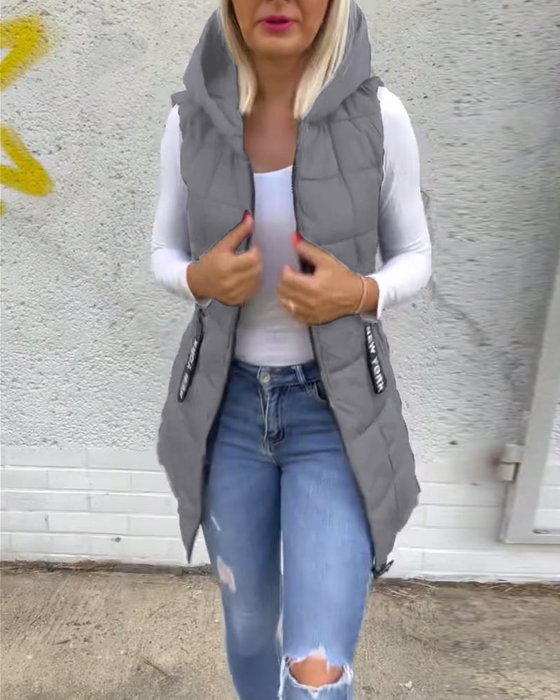 Zip-up hooded sleeveless padded coat