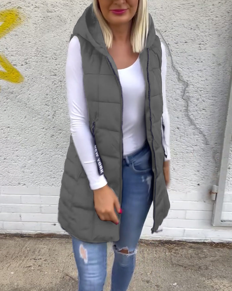 Zip-up hooded sleeveless padded coat