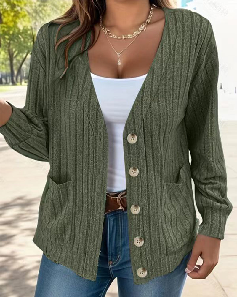 Solid color V-neck long-sleeved coat
