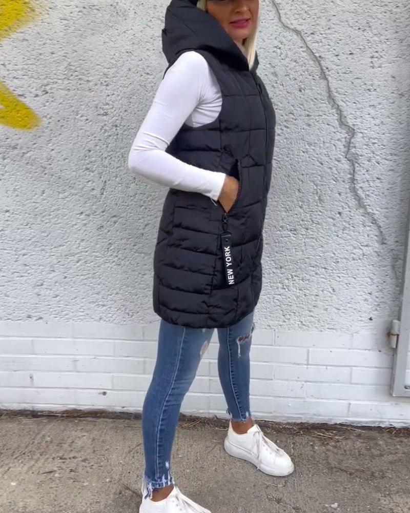 Zip-up hooded sleeveless padded coat