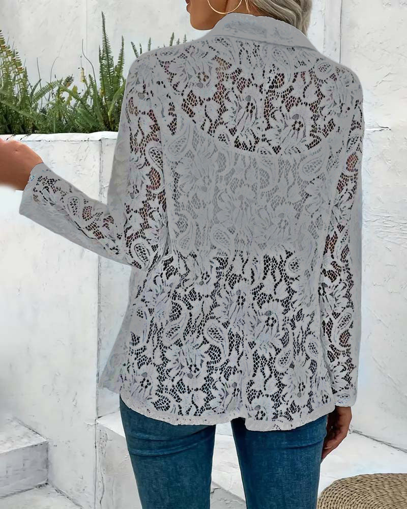 Solid color floral lace lapel elegant coat