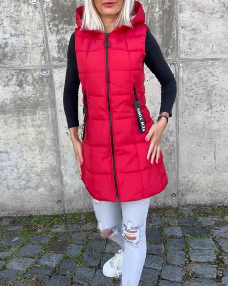 Zip-up hooded sleeveless padded coat