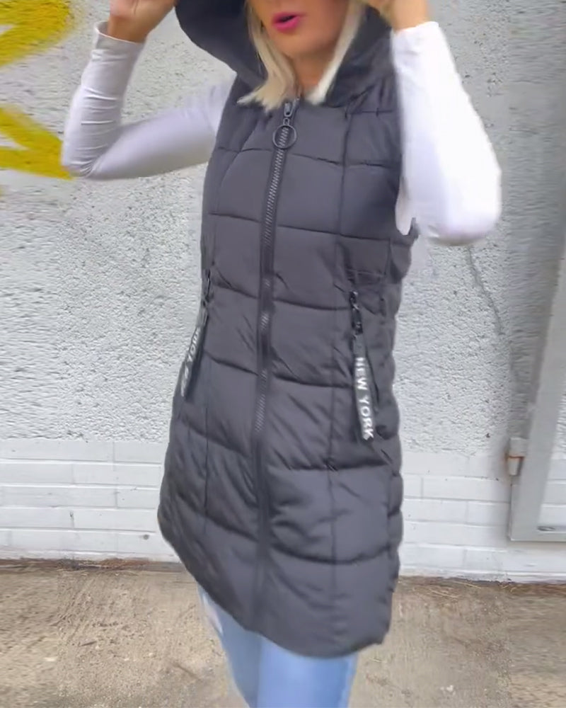 Zip-up hooded sleeveless padded coat