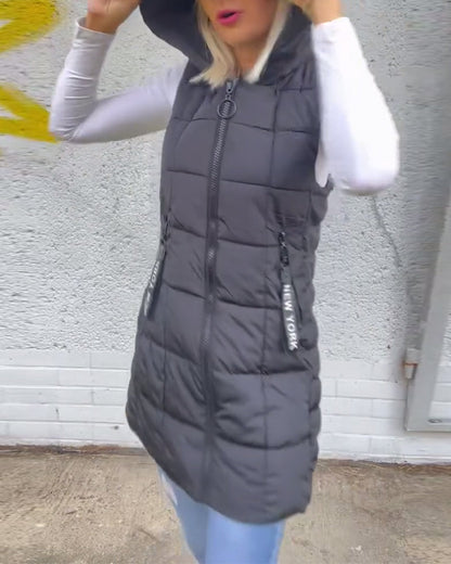 Zip-up hooded sleeveless padded coat