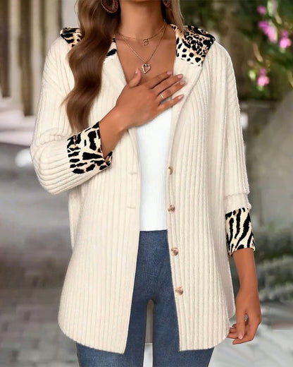 Hooded Leopard Print Patchwork Coat