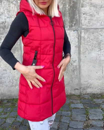 Zip-up hooded sleeveless padded coat