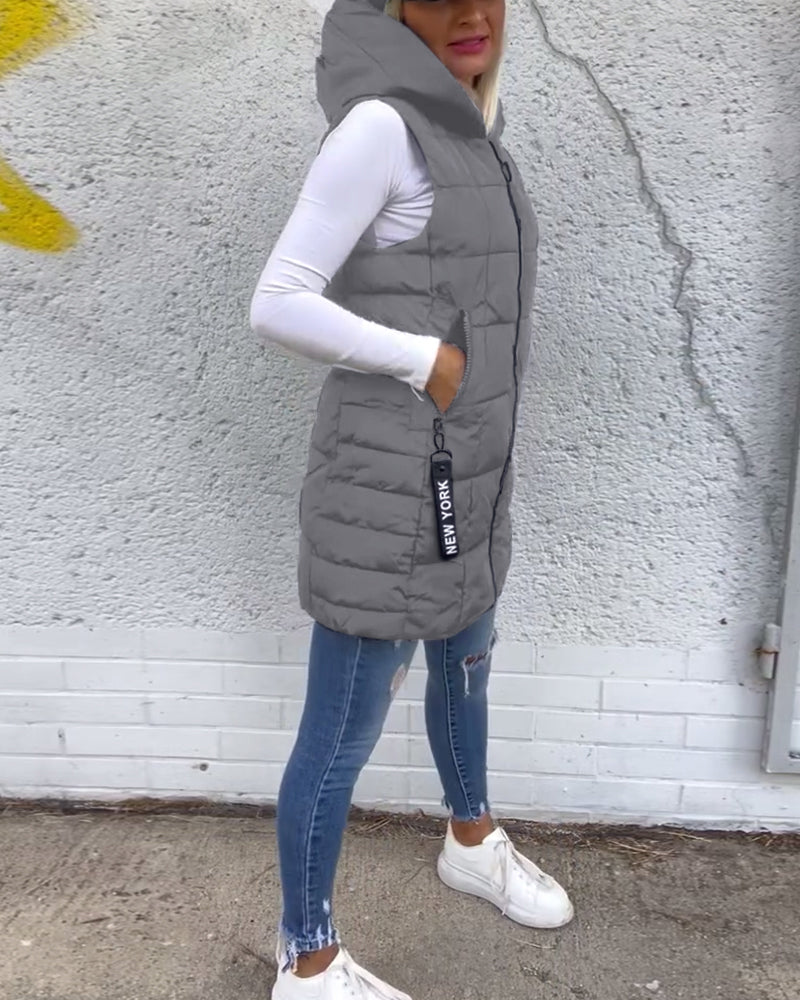 Zip-up hooded sleeveless padded coat