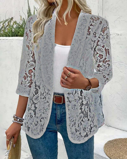 Solid color floral lace lapel elegant coat