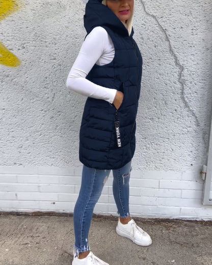 Zip-up hooded sleeveless padded coat