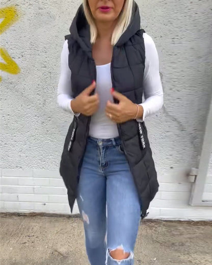Zip-up hooded sleeveless padded coat