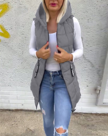 Zip-up hooded sleeveless padded coat
