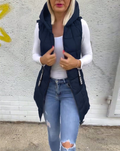 Zip-up hooded sleeveless padded coat
