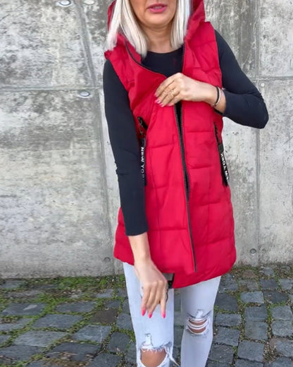 Zip-up hooded sleeveless padded coat
