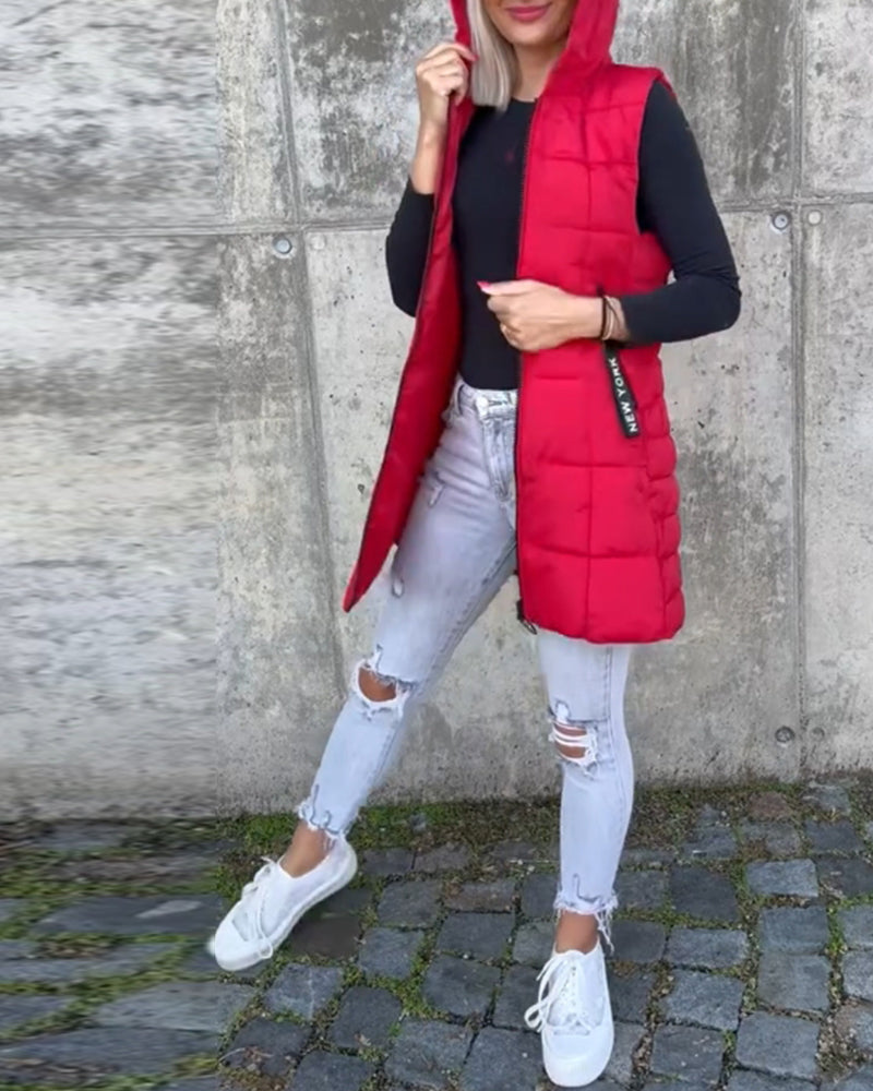 Zip-up hooded sleeveless padded coat