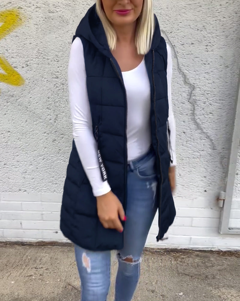 Zip-up hooded sleeveless padded coat