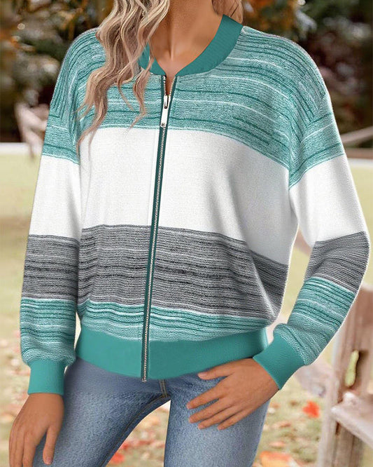 Color Block Striped Zip Coat