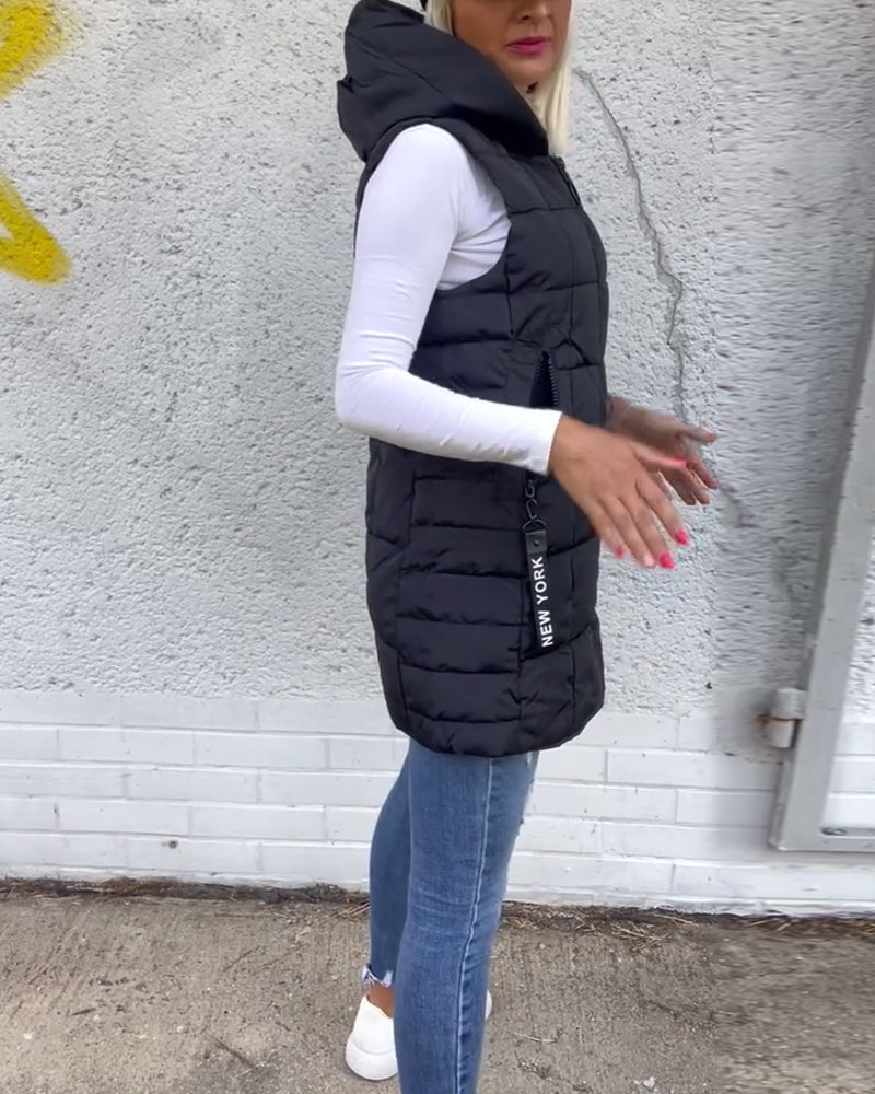 Zip-up hooded sleeveless padded coat