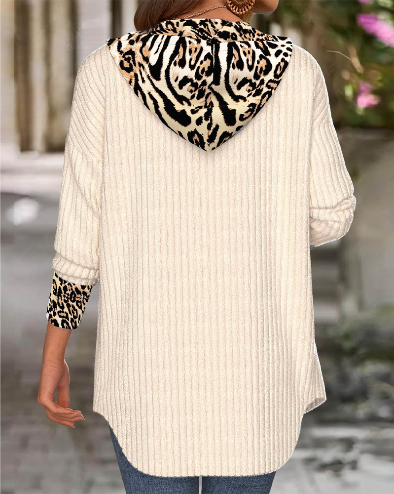 Hooded Leopard Print Patchwork Coat