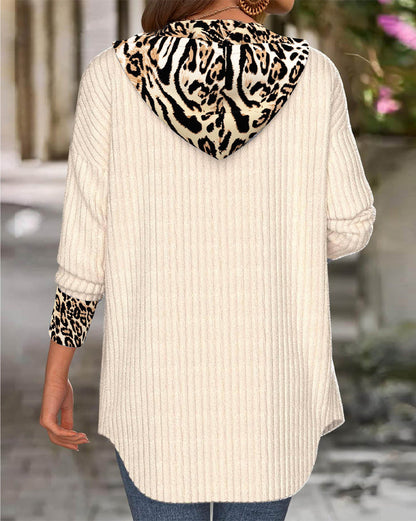 Hooded Leopard Print Patchwork Coat