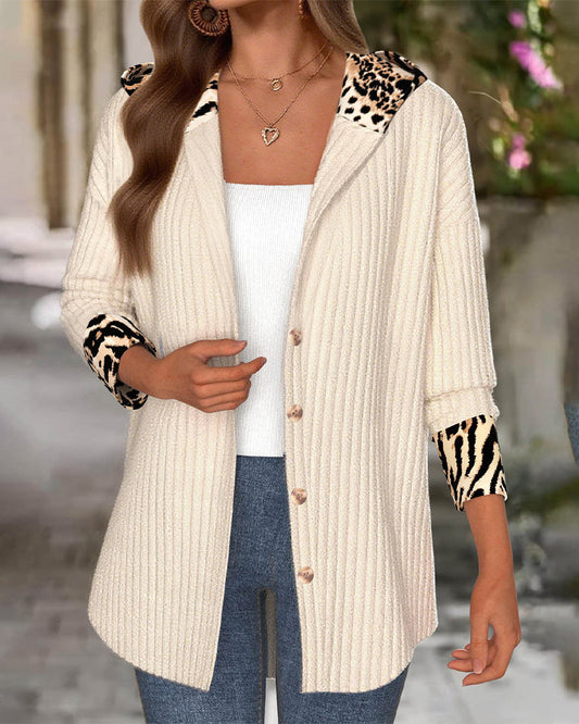 Hooded Leopard Print Patchwork Coat