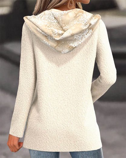 Hooded Pellet Fleece Drawstring Coat
