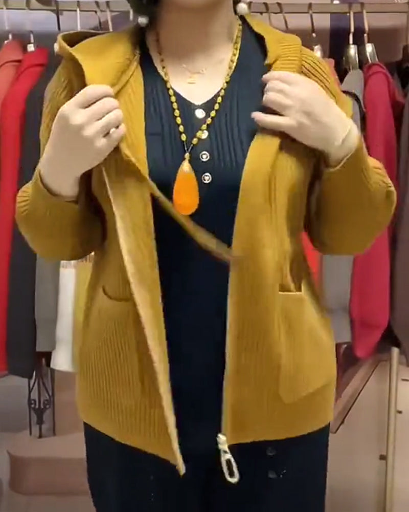 Hooded Zip-Up Sweater Coat