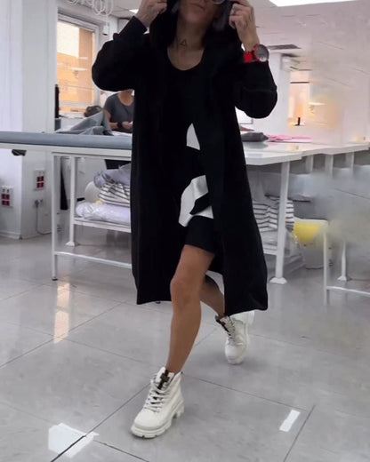 Solid color hooded long coat