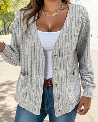 Solid color V-neck long-sleeved coat