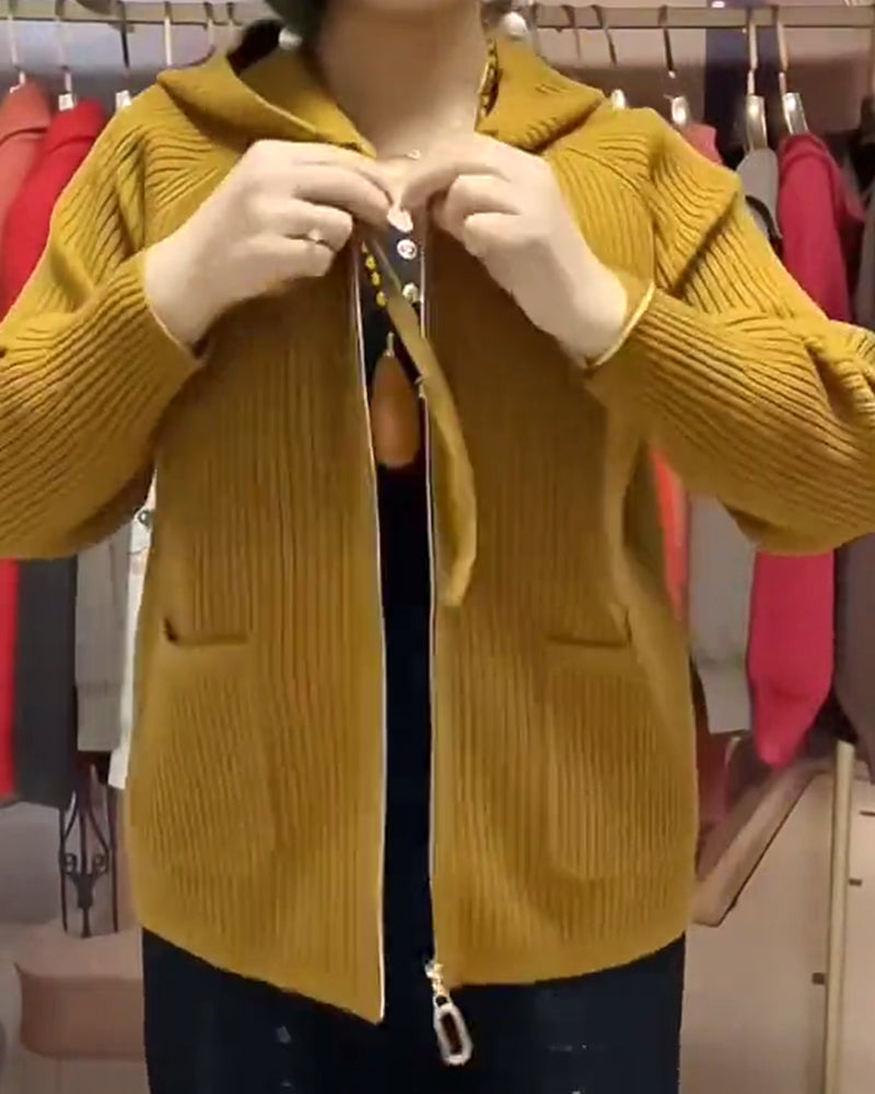 Hooded Zip-Up Sweater Coat