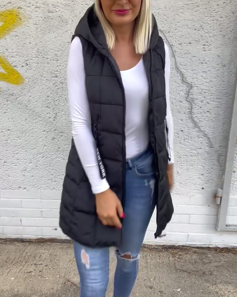 Zip-up hooded sleeveless padded coat