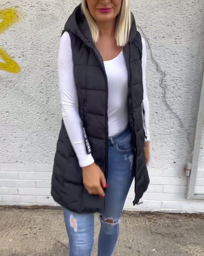 Zip-up hooded sleeveless padded coat